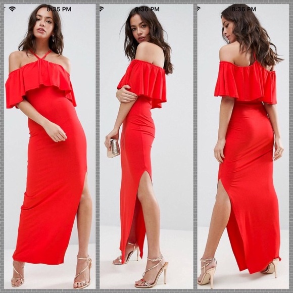 asos red ruffle dress
